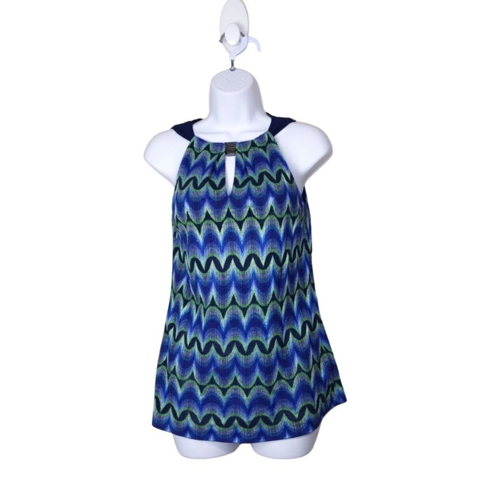 Etcetera Factory Women's Blue & Green Geometric Tank Top Blouse Size XS